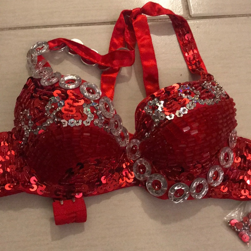 Red Sequined Rave Bra
